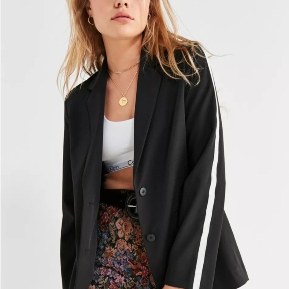 Urban Outfitters Women's Black Blazer with White Stripe